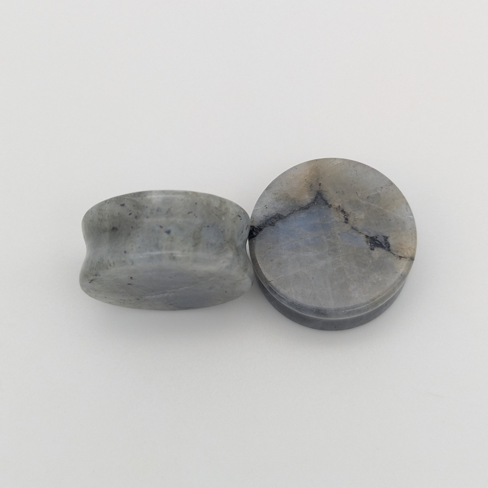 Pair of Double Flare Labradorite Crystal Stone Plugs Gauges, Size 1/2" (12mm) - Picture 3 of 4